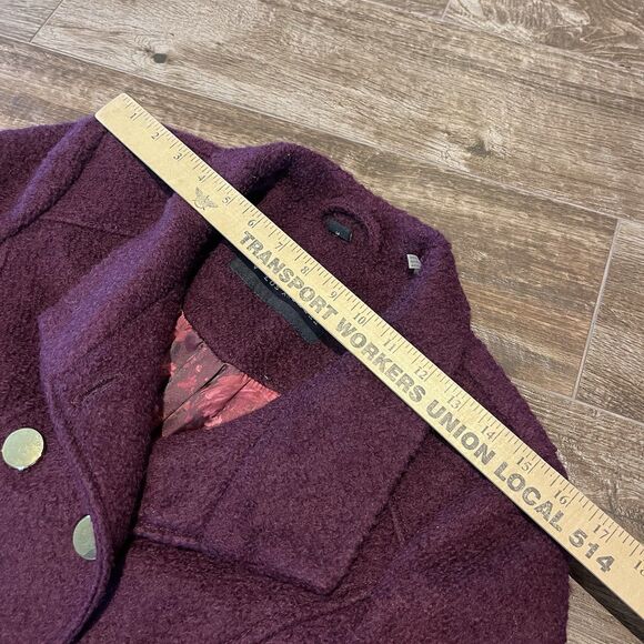 Guess Los Angeles Pea Coat Women’s M Burgundy Wool Blend Double Breast - Picture 16 of 16